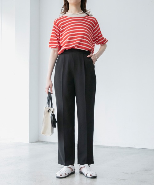 BONLECILL（ボンルシール）の「センタープレス タック入りテーパード スラックスパンツ（スラックス・レディース・ブラック/ベージュ/ブルー/イエロー/グリーン/ネイビー/オレンジ/ブルーグレー/モスグリーン/レッド/ダークブラウン/パープル/マスタード/グレイッシュベージュ/ブラウン・M/L）」の19枚目の写真