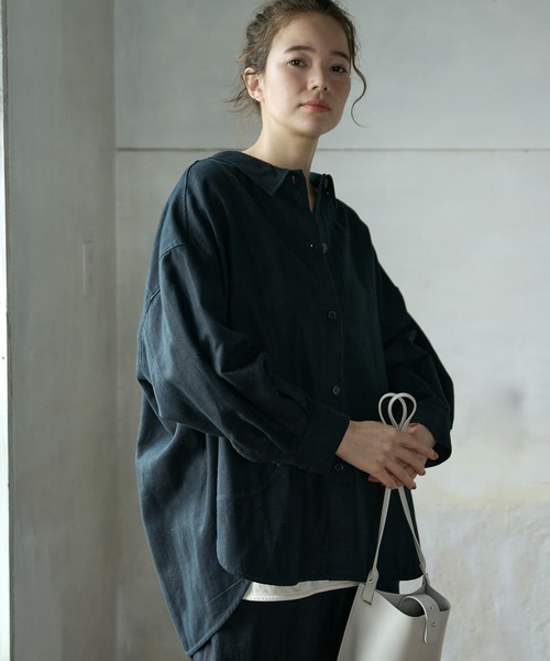 PUAL CE CIN（ピュアルセシン）の「【Du noir】リネンブラウス（シャツ/ブラウス・レディース・ブラック/ナチュラル・FREE）」の3枚目の写真