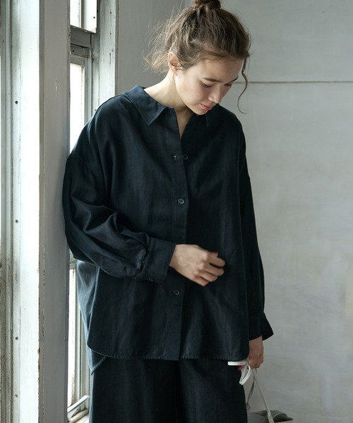 PUAL CE CIN（ピュアルセシン）の「【Du noir】リネンブラウス（シャツ/ブラウス・レディース・ブラック/ナチュラル・FREE）」の5枚目の写真