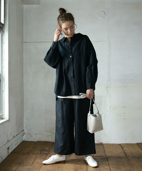 PUAL CE CIN（ピュアルセシン）の「【Du noir】リネンブラウス（シャツ/ブラウス・レディース・ブラック/ナチュラル・FREE）」の7枚目の写真