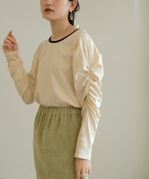 【WEB限定】配色パイピング袖シャーリングカットソー