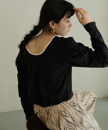 Bab（バブ）の「【WEB限定】配色パイピング袖シャーリングカットソー（Tシャツ/カットソー・レディース）」
