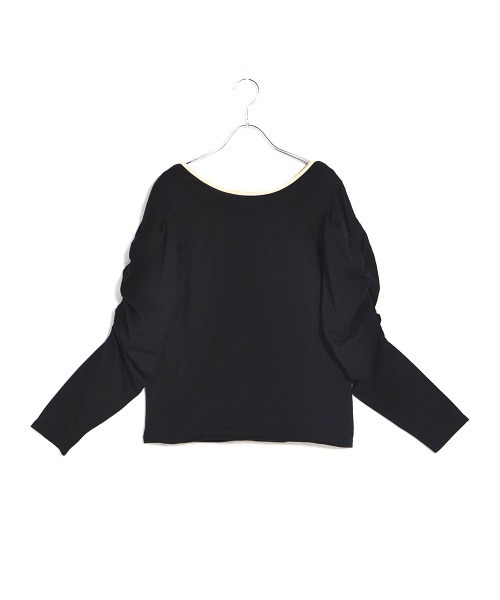 Bab（バブ）の「【WEB限定】配色パイピング袖シャーリングカットソー（Tシャツ/カットソー・レディース・ブラック/ベージュ/オフホワイト・FREE）」の5枚目の写真