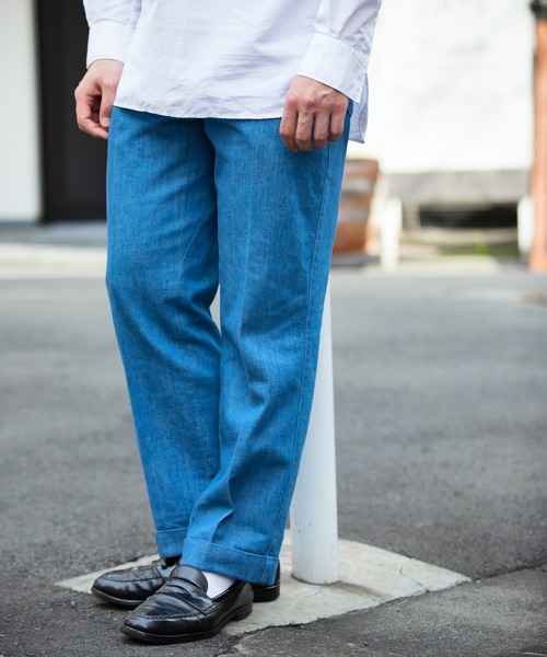 Munsingwear Grand-Slam（マンシングウェア　グランドスラム）の「Barnstormer × Munsingwear ドレスワークトラウザー（デニムパンツ・メンズ・ブルー/グレー・M/XL/L）」の4枚目の写真