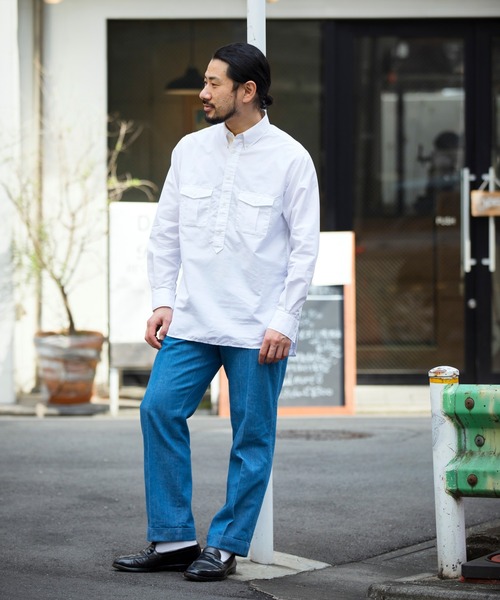 Munsingwear Grand-Slam（マンシングウェア　グランドスラム）の「Barnstormer × Munsingwear ドレスワークトラウザー（デニムパンツ・メンズ・ブルー/グレー・M/XL/L）」の3枚目の写真