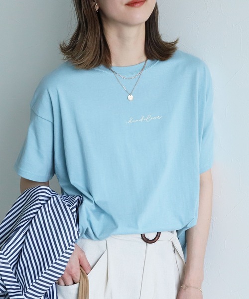 reca（レカ）の「筆記体プリントロゴＴシャツ（Tシャツ/カットソー・レディース・ホワイト/グレイッシュベージュ/チャコール/ブルー/ブラック/ライトベージュ/ネイビー/レッド系・FREE）」の7枚目の写真