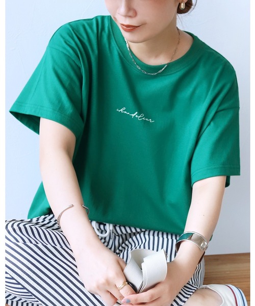 reca(レカ)の「筆記体プリントロゴTシャツ(Tシャツ/カットソー・レディース・ホワイト/グレイッシュベージュ/チャコール/ブルー/ブラック/ライトベージュ/ネイビー/レッド系/グリーン・FREE)」の6枚目の写真