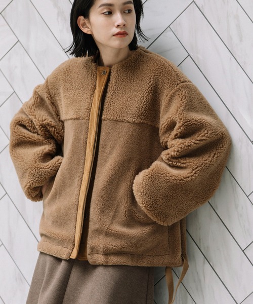 ミューニック 22AW ウールシープボアジャケット ノーカラーブルゾン 