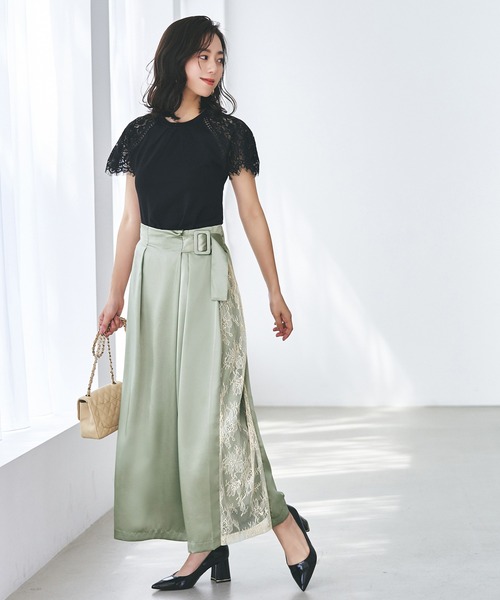 洗えるサイドレースワイドパンツ