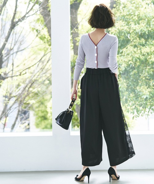 洗えるサイドレースワイドパンツ