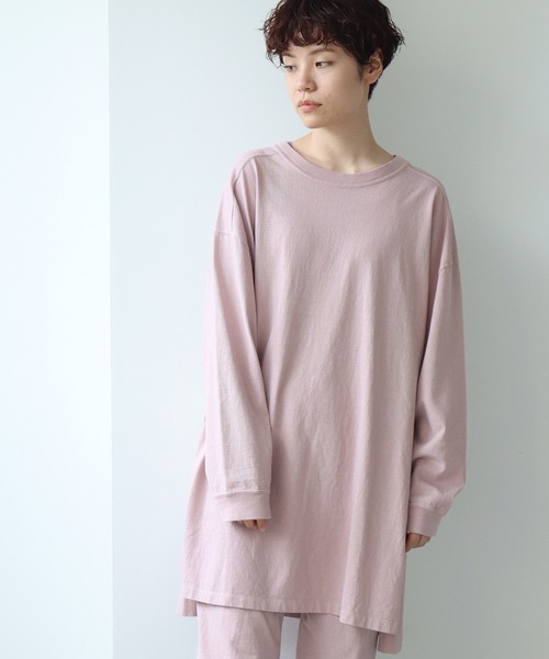 note et silence （ノートエシロンス）の「◇18/-USA天竺　製品染スリットプルオーバー（Tシャツ/カットソー・レディース・ライトピンク/ホワイト/チャコールグレー/カーキ・FREE）」の4枚目の写真