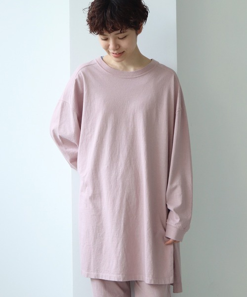 note et silence （ノートエシロンス）の「◇18/-USA天竺　製品染スリットプルオーバー（Tシャツ/カットソー・レディース・ライトピンク/ホワイト/チャコールグレー/カーキ・FREE）」の13枚目の写真