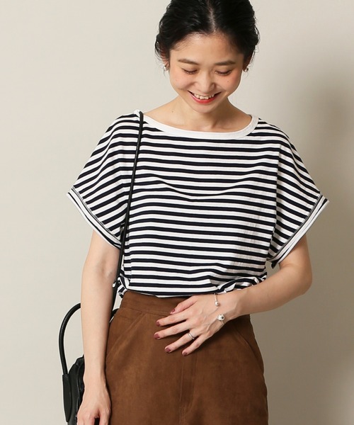 SLOBE IENA（スローブイエナ）の「デザインフレンチスリーブTEE【手洗い可能】◆（Tシャツ/カットソー・レディース・ホワイト/ブラック/ベージュ/ネイビー・FREE）」の4枚目の写真