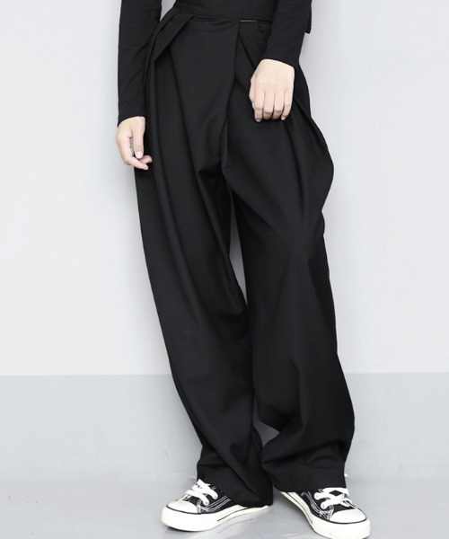 KOR(ケーオーアール)の「ランダムタック ベルクロウエスト モードワイドパンツ(スラックス・レディース・ブラック/グレー・S/M/L/XL/2XL/3XL)」の17枚目の写真