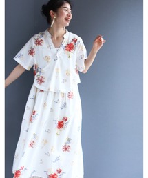 花のカシュクール風ワンピース