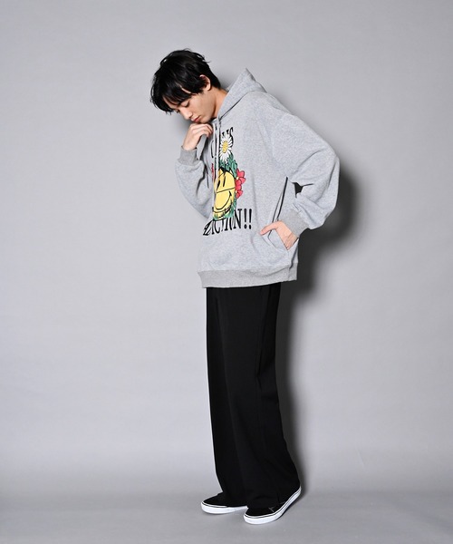 GALLIS ADDICTION(ガリスアディクション)の「GA×SMILEY-FACE BASKETBALL HOODIE/スマイリーフェイス パーカー(パーカー・メンズ・ブラック/グレー・M/L)」の8枚目の写真