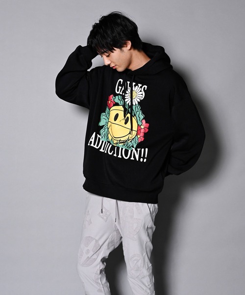 GALLIS ADDICTION(ガリスアディクション)の「GA×SMILEY-FACE BASKETBALL HOODIE/スマイリーフェイス パーカー(パーカー・メンズ・ブラック/グレー・M/L)」の17枚目の写真