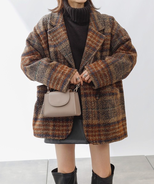 COLONY 2139（コロニートゥーワンスリーナイン）の「ツイードチェックジャケット/Pコート（ピーコート・レディース・ネイビー/ブラウン・LARGE/MEDIUM）」の10枚目の写真