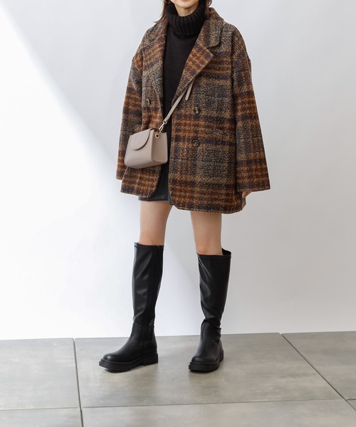 COLONY 2139（コロニートゥーワンスリーナイン）の「ツイードチェックジャケット/Pコート（ピーコート・レディース・ネイビー/ブラウン・LARGE/MEDIUM）」の16枚目の写真