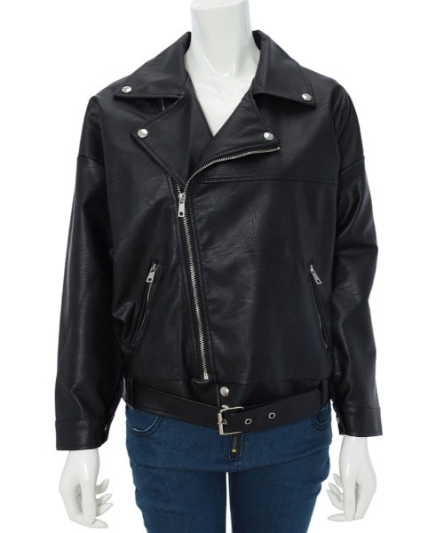 fifth（フィフス）の「フェイクレザーライダースジャケット（ライダースジャケット・レディース・ブラック/アイボリー・MEDIUM）」の9枚目の写真