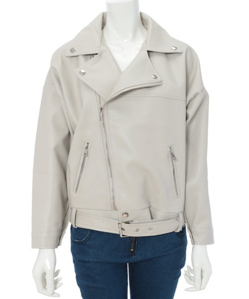 fifth（フィフス）の「フェイクレザーライダースジャケット（ライダースジャケット・レディース・ブラック/アイボリー・MEDIUM）」の6枚目の写真