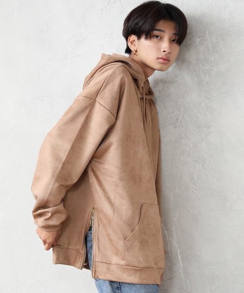 ALWAYS GOOD TIME（オルウェイズグッドタイム）の「【OVAL DICE/オーバルダイス】フェイクスウェード サイドジップ ビッグシルエット プルパーカー（パーカー・メンズ・ライトベージュ/ブラウン/グレイッシュブルー/ブラック・L/M/S/LL）」の2枚目の写真