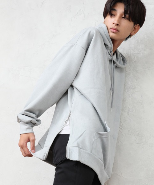 ALWAYS GOOD TIME（オルウェイズグッドタイム）の「【OVAL DICE/オーバルダイス】フェイクスウェード サイドジップ ビッグシルエット プルパーカー（パーカー・メンズ・ライトベージュ/ブラウン/グレイッシュブルー/ブラック・L/M/S/LL）」の4枚目の写真