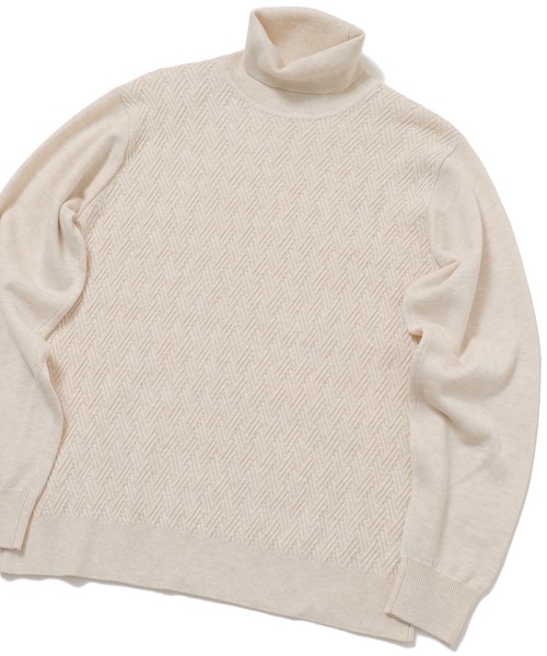 MEN'S BIGI（メンズビギ）の「12G ジャガード織りハイゲージタートルニット（ニット/セーター・メンズ・ホワイト/レンガ/ブラック/ベージュ/マスタード/ターコイズブルー/オフホワイト・02/01/03）」の3枚目の写真