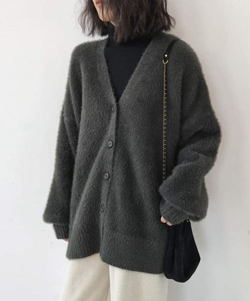 c.u.l(シーユーエル)の「【c.u.l:w】シャギールーズカーディガン culw108(カーディガン/ボレロ・レディース・グリーン/ライトベージュ/ブラック/グレー・FREE)」の1枚目の写真