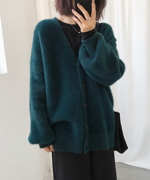 c.u.l(シーユーエル)の「【c.u.l:w】シャギールーズカーディガン culw108(カーディガン/ボレロ・レディース・グリーン/ライトベージュ/ブラック/グレー・FREE)」の4枚目の写真