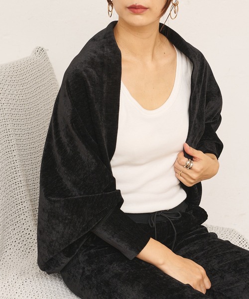 BONbazaar（ボンバザール）の「★OT★ベロアストレッチカーディガン（カーディガン/ボレロ・レディース・ブラック/グレー・FREE）」の6枚目の写真