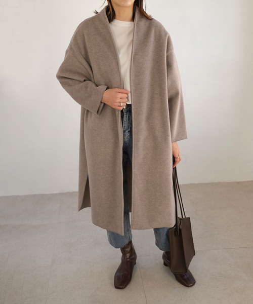 ＡＮＤＪ（アンドジェイ）の「シャギーダブルフェイスノーカラーコート（ノーカラーコート・レディース・グレイッシュベージュ/モカ・M）」の2枚目の写真