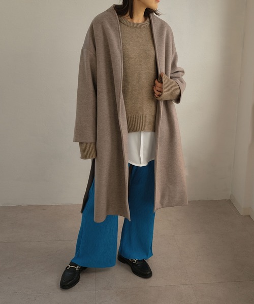 ＡＮＤＪ（アンドジェイ）の「シャギーダブルフェイスノーカラーコート（ノーカラーコート・レディース・グレイッシュベージュ/モカ・M）」の7枚目の写真