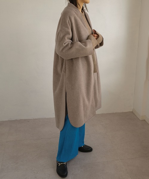 アンクレイヴ　ノーカラーコート ANDJ（アンドジェイ）の「シャギーダブルフェイスノーカラーコート