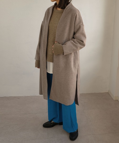 ＡＮＤＪ（アンドジェイ）の「シャギーダブルフェイスノーカラーコート（ノーカラーコート・レディース・グレイッシュベージュ/モカ・M）」の19枚目の写真
