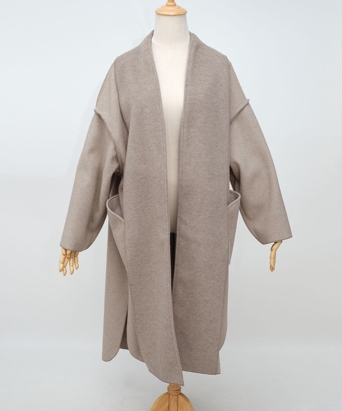 ＡＮＤＪ（アンドジェイ）の「シャギーダブルフェイスノーカラーコート（ノーカラーコート・レディース・グレイッシュベージュ/モカ・M）」の6枚目の写真