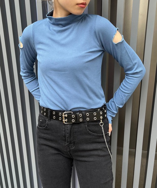 RASVOA(ラスボア)の「カッティングメローリブトップス(Tシャツ/カットソー・レディース・ブラック/ブルー・FREE)」の12枚目の写真