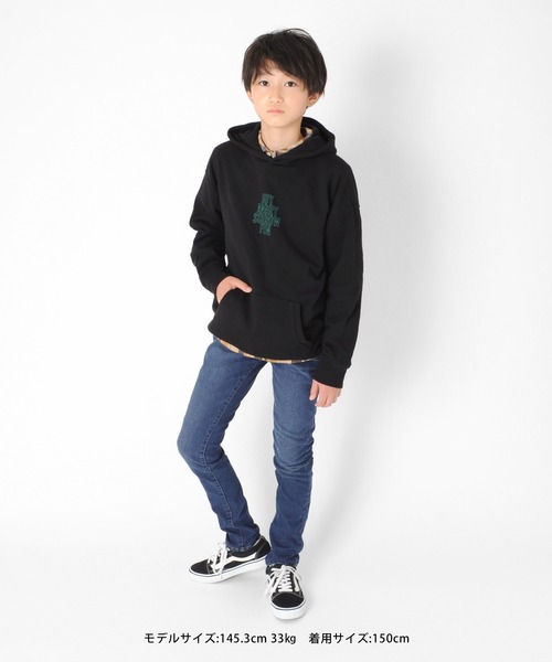 GLAZOS（グラソス）の「裏毛・ドロップショルダーアソートプリントパーカー（パーカー・キッズ・ブラック/ネイビー/ライトグリーン/グレー/サックスブルー/ベージュ・150cm/130cm/140cm/160cm/170cm）」の11枚目の写真