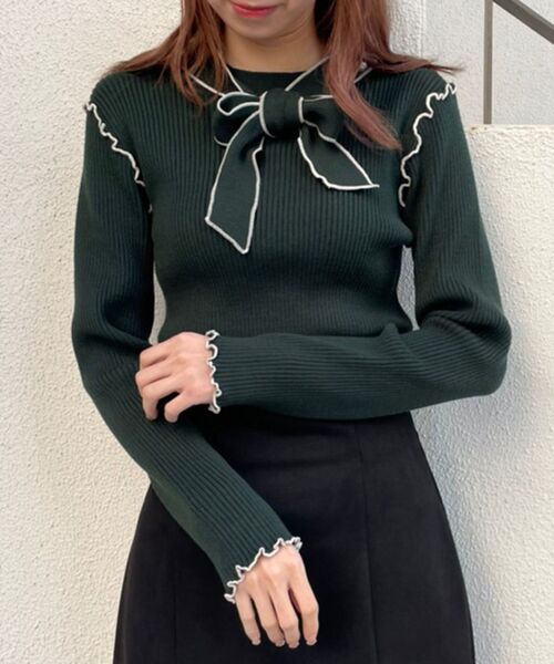 MAJESTIC LEGON（マジェスティックレゴン）の「バイカラー2wayボウタイニット（ニット/セーター・レディース・ブラック/アイボリー/ボルドー/グリーン/ブラウン・MEDIUM）」の7枚目の写真