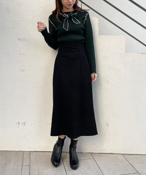 MAJESTIC LEGON（マジェスティックレゴン）の「バイカラー2wayボウタイニット（ニット/セーター・レディース・ブラック/アイボリー/ボルドー/グリーン/ブラウン・MEDIUM）」の9枚目の写真