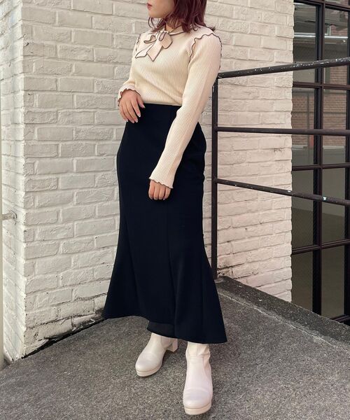 MAJESTIC LEGON（マジェスティックレゴン）の「バイカラー2wayボウタイニット（ニット/セーター・レディース・ブラック/アイボリー/ボルドー/グリーン/ブラウン・MEDIUM）」の13枚目の写真