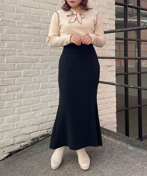 MAJESTIC LEGON（マジェスティックレゴン）の「バイカラー2wayボウタイニット（ニット/セーター・レディース・ブラック/アイボリー/ボルドー/グリーン/ブラウン・MEDIUM）」の14枚目の写真