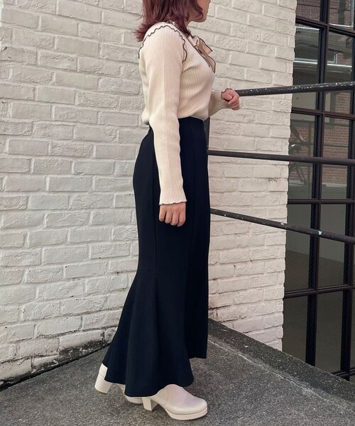 MAJESTIC LEGON（マジェスティックレゴン）の「バイカラー2wayボウタイニット（ニット/セーター・レディース・ブラック/アイボリー/ボルドー/グリーン/ブラウン・MEDIUM）」の16枚目の写真