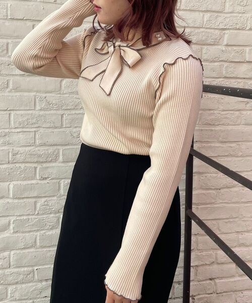 MAJESTIC LEGON（マジェスティックレゴン）の「バイカラー2wayボウタイニット（ニット/セーター・レディース・ブラック/アイボリー/ボルドー/グリーン/ブラウン・MEDIUM）」の20枚目の写真