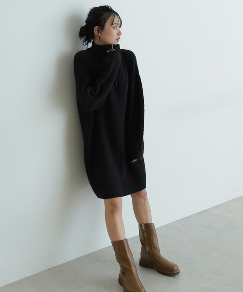 FREE'S MART（フリーズマート）の「◇アノラックケーブルニットワンピース（ワンピース・レディース・ブラック/ベージュ/ブラウン・FREE）」の2枚目の写真