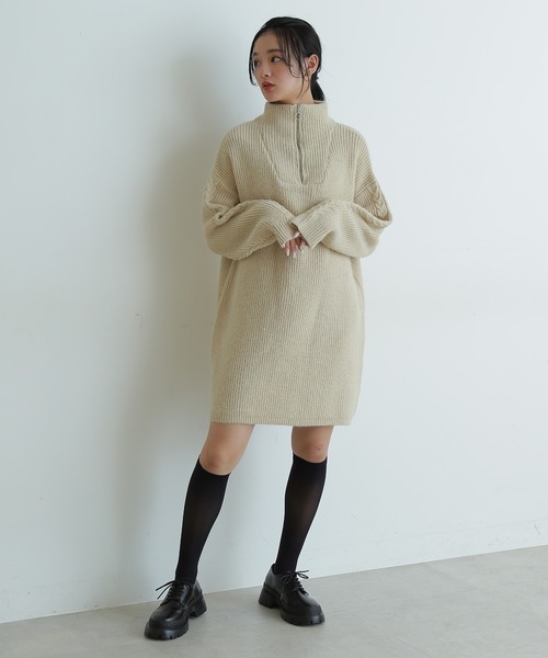 FREE'S MART（フリーズマート）の「◇アノラックケーブルニットワンピース（ワンピース・レディース・ブラック/ベージュ/ブラウン・FREE）」の5枚目の写真