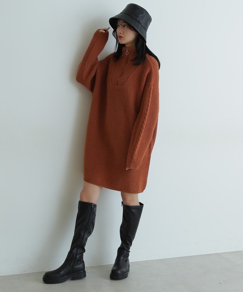 FREE'S MART（フリーズマート）の「◇アノラックケーブルニットワンピース（ワンピース・レディース・ブラック/ベージュ/ブラウン・FREE）」の6枚目の写真