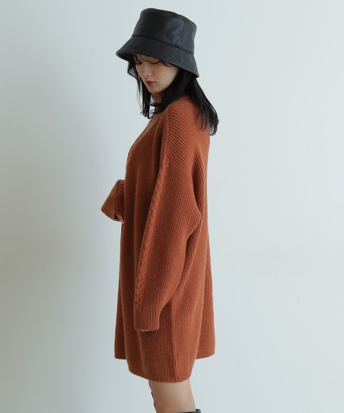 FREE'S MART（フリーズマート）の「◇アノラックケーブルニットワンピース（ワンピース・レディース・ブラック/ベージュ/ブラウン・FREE）」の7枚目の写真