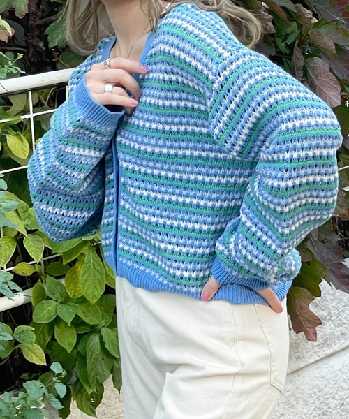 w closet（ダブルクローゼット）の「7Gマルチボーダーカーディガン