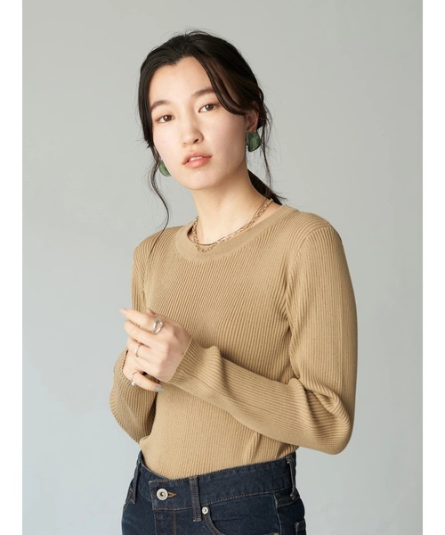 earth music&ecology（アースミュージックアンドエコロジー）の「クルーネックリブニットプルオーバー（Tシャツ/カットソー・レディース・ブラック/オフホワイト/ライトグリーン/モカ・S/M）」の22枚目の写真